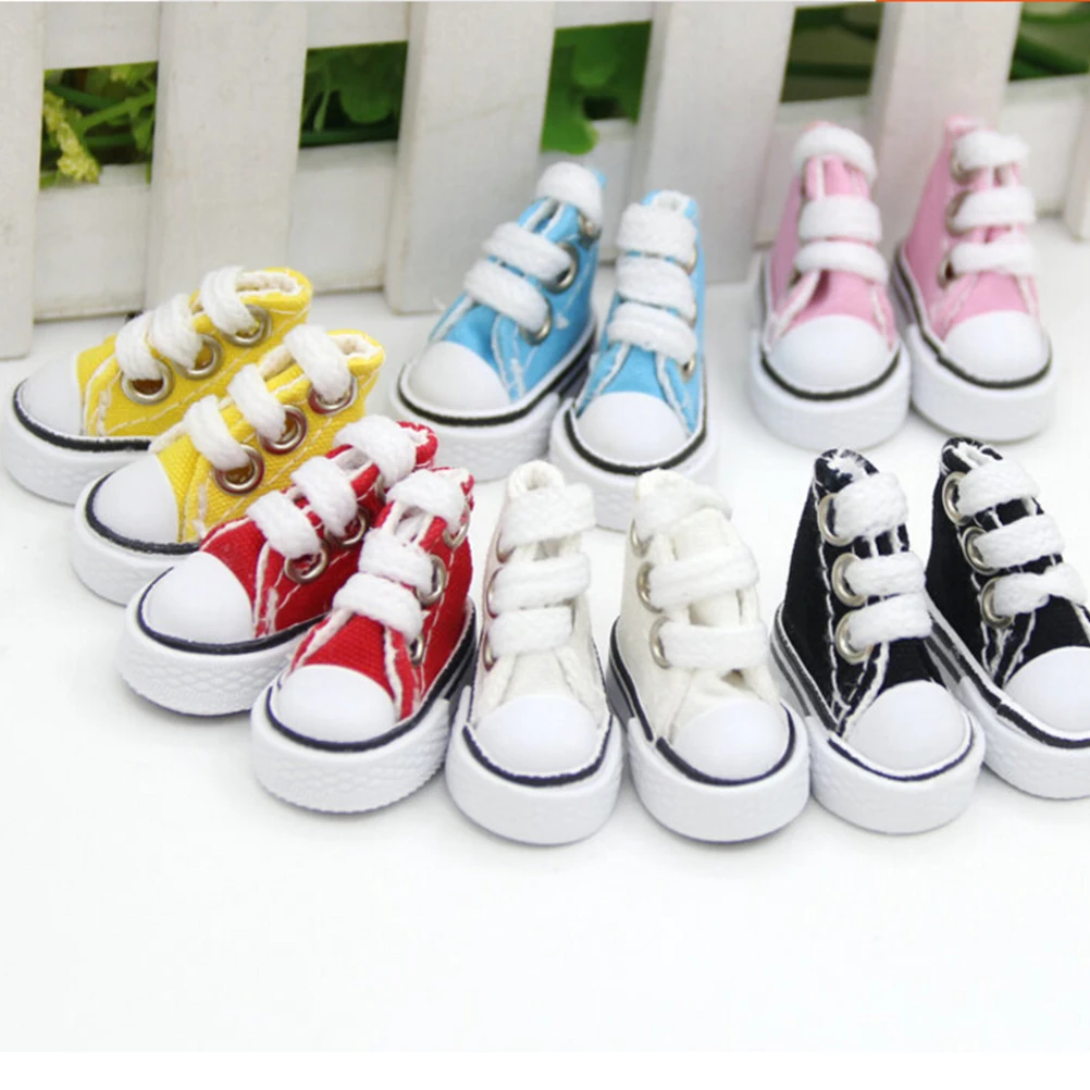 1Pair Fashion 5cm Length Doll Shoes 1/6 Scale Mini Sneakers Denim Canvas High Top Plimsolls Playing House Handmade Props Toys