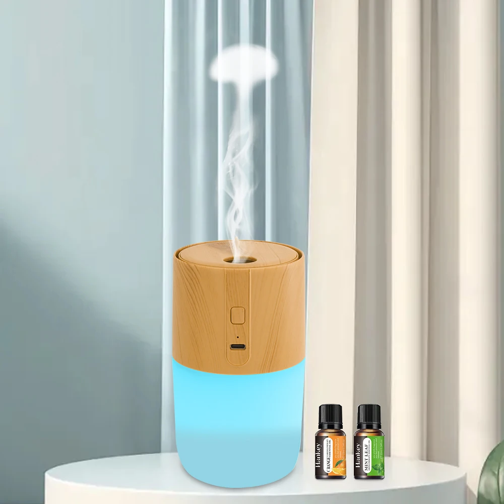 

300ml Wood Grain Essential Oil Diffuser with Humidifier, Air Purifier & Soothing LED Lights Includes Oils