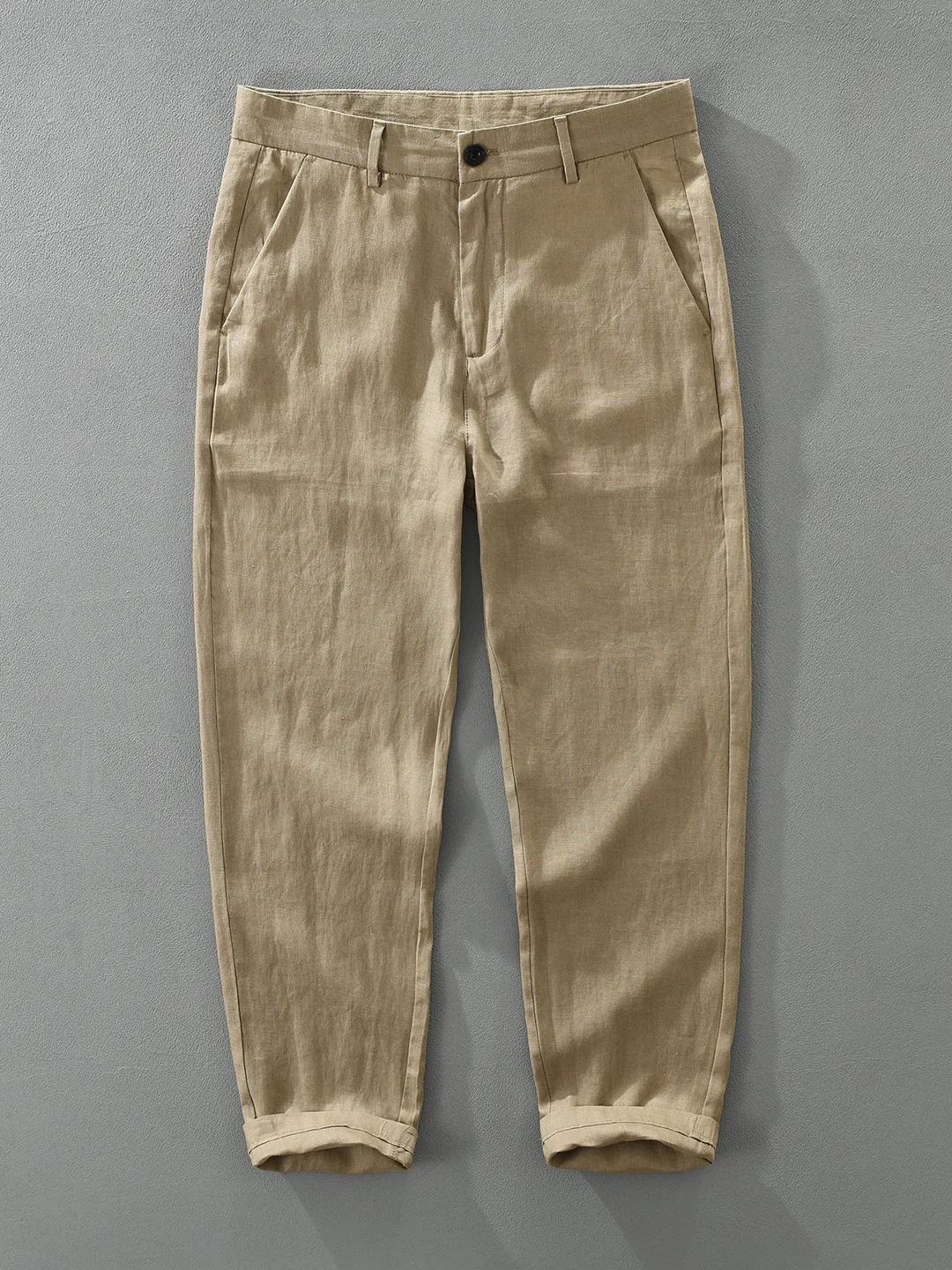Loose Fit Linen Straight Leg Casual Pants Men Summer Thin Breathable Full Linen Long Trousers Japanese Style  Color Vintage