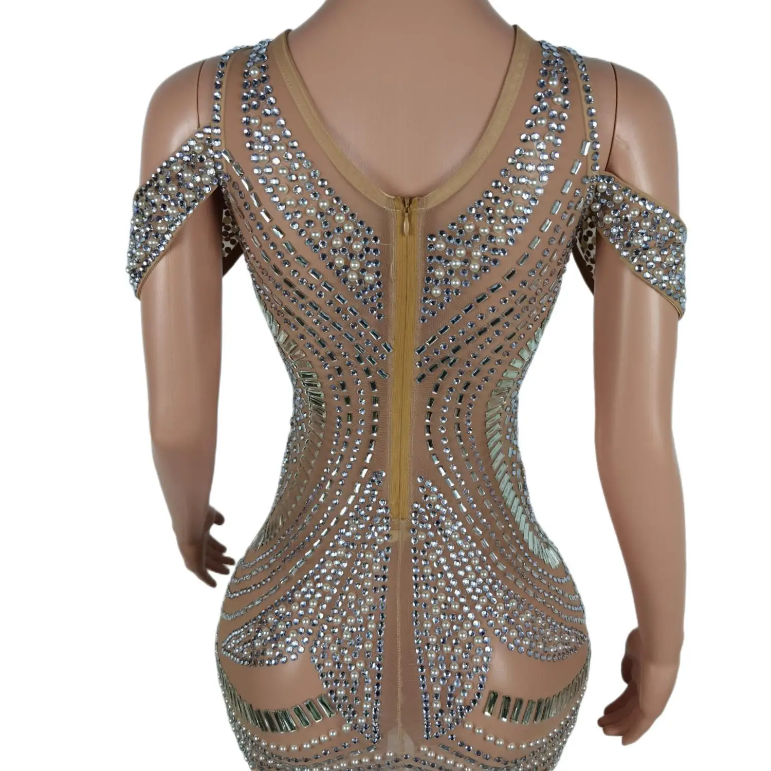 Vestido feminino de malha de peça única, roupa sexy para o palco, roupas para o palco de boate, vestido para performance, dança lantejoulas, diamante flash