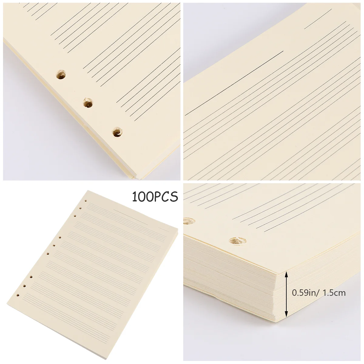 100 Sheets Music Manuscript Paper Notebook Refill Loose-Leaf for Musicians Notebooks Work The Piano