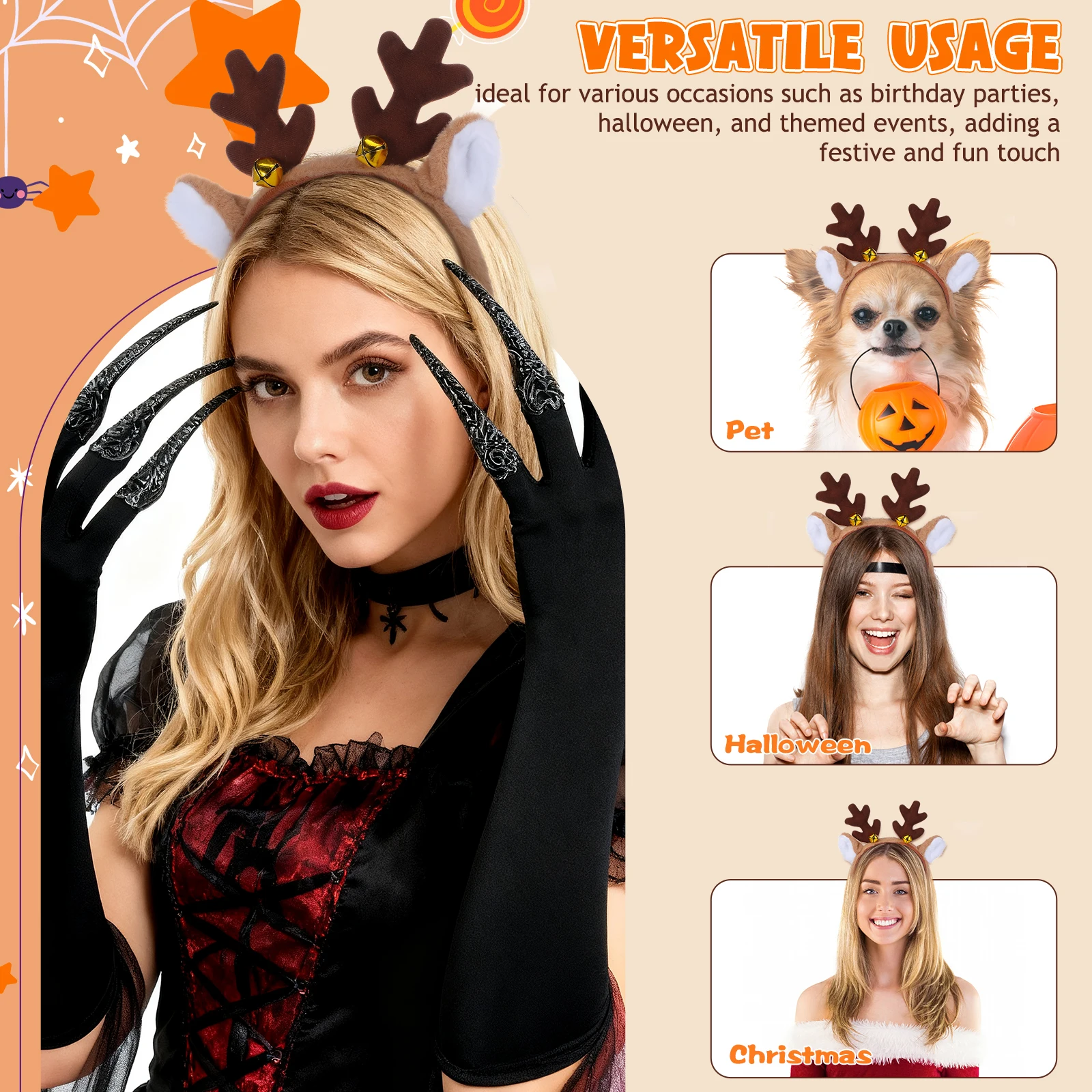 

Playful Reindeer Antler Headband for Girls Boys - Comfortable Fit All Sizes - Colorful Party Halloween Costume Hair Decoration