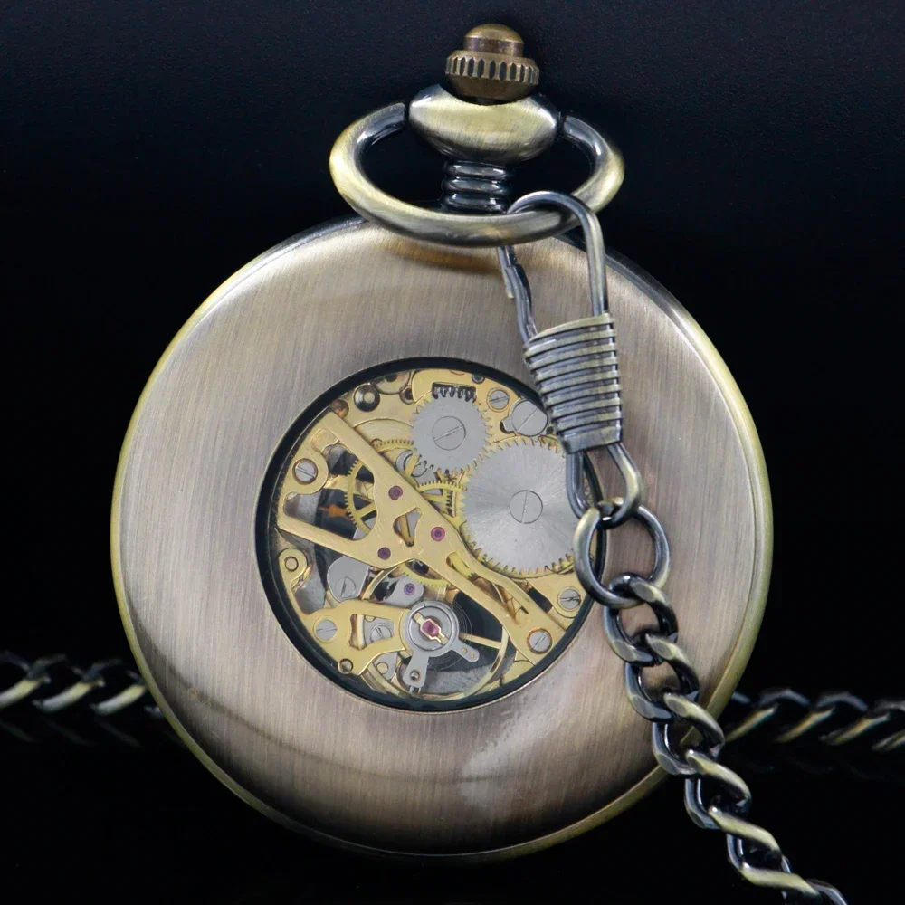 New Luxury Wood Bronze Mechanical Hand Winding Pocket Watch Roman Numerals Display Dial Half Hunter Manual Pendant Pocket Clock