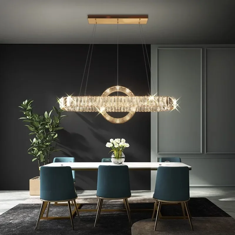 Modern Ring Crystal Restaurant Chandelier Living Room Center Table Kitchen Island Pendant Lamp Minimalist Decor Luster Fixture