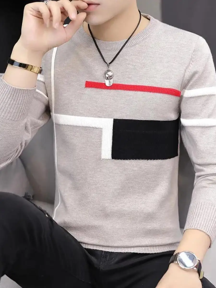 

Мужской утепленный свитер: модный, теплый, вязаный, базовый слой, повседневный, осенне-зимний, стандартный крой