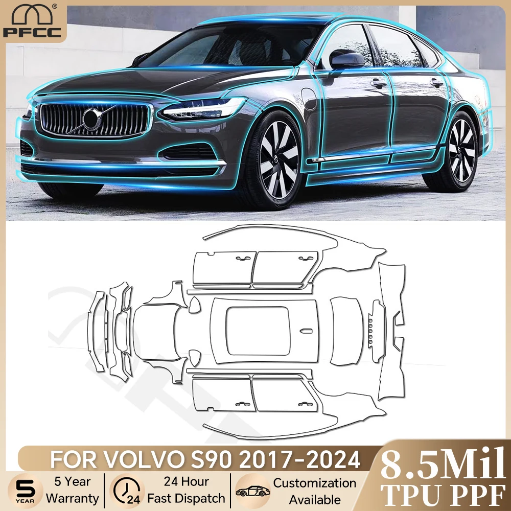 

For Volvo S90 2017-2024 Pre-cut PPF Bra 8.5Mil TPU Paint Protection Film Car Body Bumper Clear Anti-scratch Resistant Cover