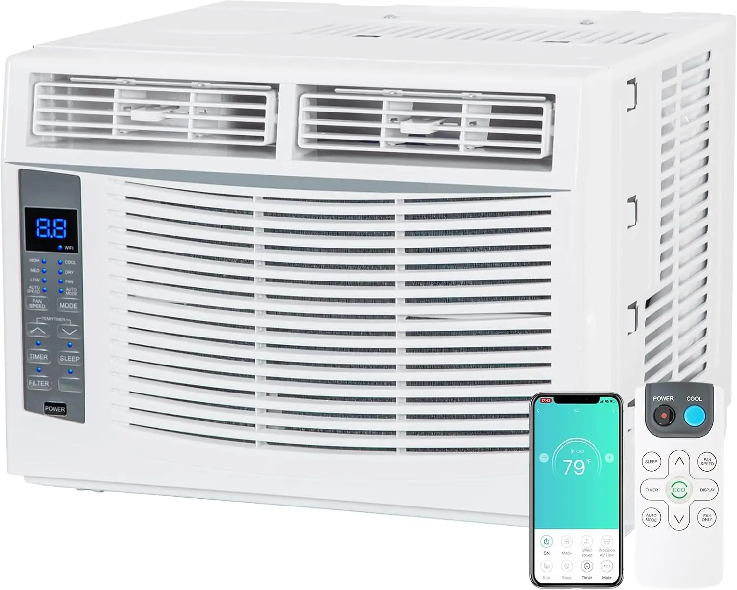 

WiFi Enabled 6,000 BTU Window Air Conditioner, Smart Window AC Unit with Remote, Energy Saving, Easy Install KitCools up to 250
