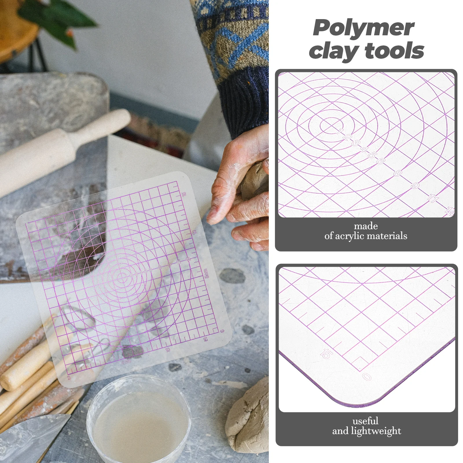 

2pcs Clay Roller Transparent Acrylic Square Round Corner Pressure Plate for Crafting Sturdy Polymer Modeling Tools Washboard