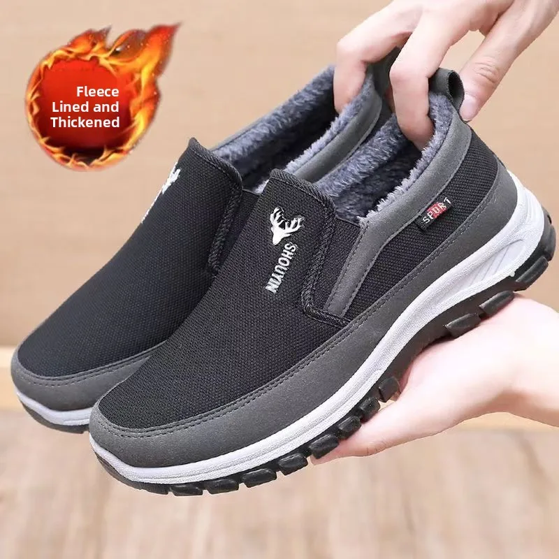 

Old Beijing Men's Cotton Shoes Winter New Style Fleece Warm Cloth Shoes Anti-slip Dad Shoes for Middle-Aged And Elderly