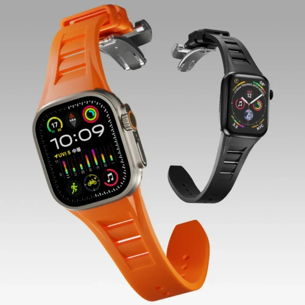 Cinturino in silicone fluorurato liquido per cinturino Apple Watch Ultra 2 49mm 46mm 45mm 44mm Kit di modifica cinturino 10 9 8 7 6 5 3 SE