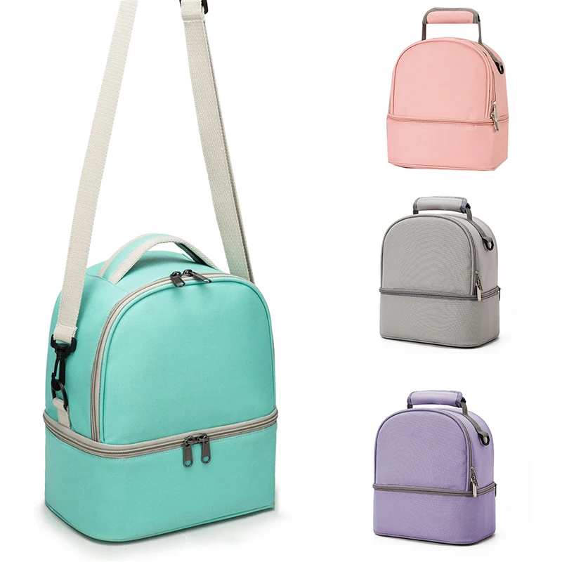 Paquete de doble capa de aislamiento de moda, bolso de gran capacidad de Color sólido para mamá, bolso de viaje para Picnic, bolso portátil para