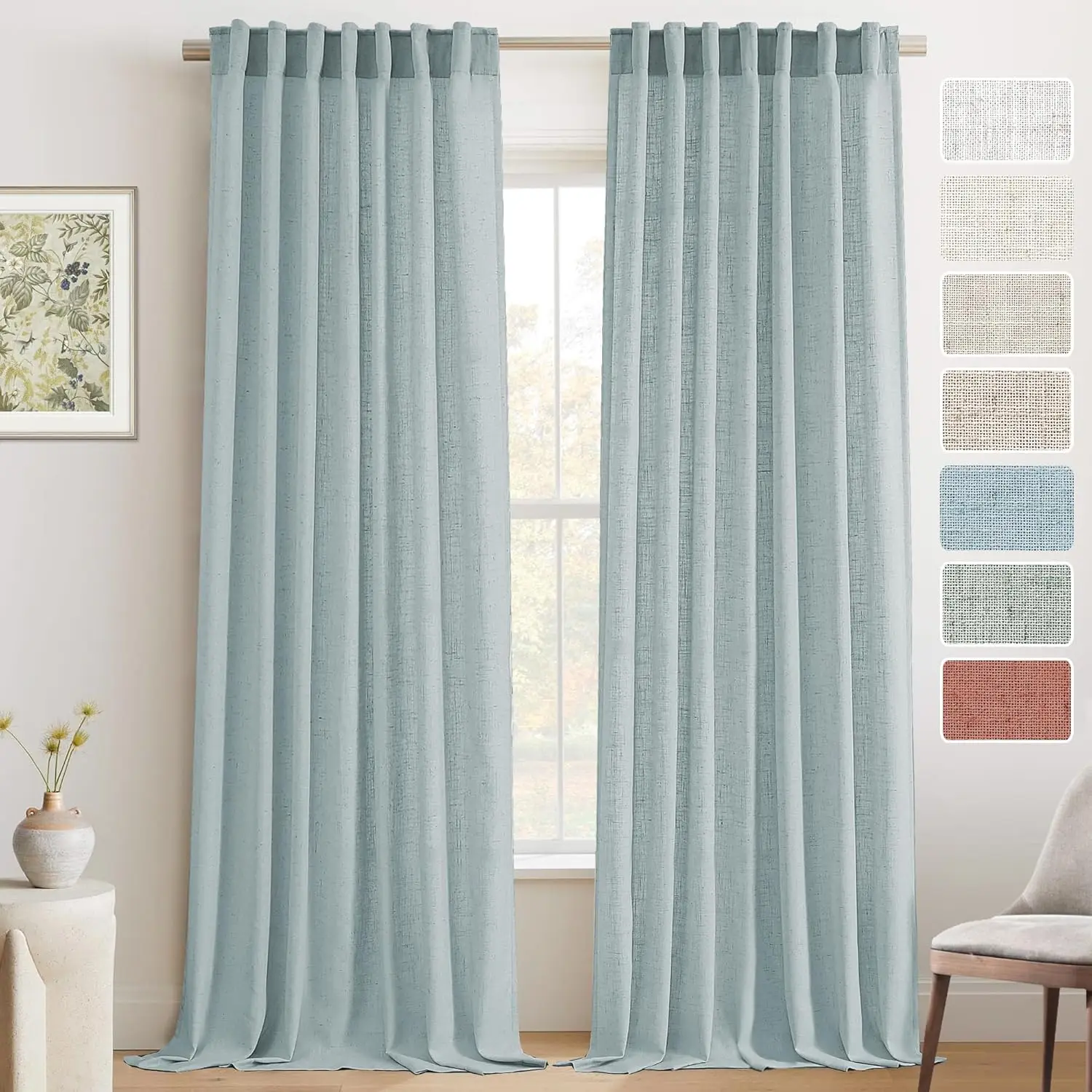 

Синие шторы для спальни в стиле бохо, полупрозрачные льняные шторы длиной 84 дюйма для гостиной, фильтрующие свет сзади, стержень P