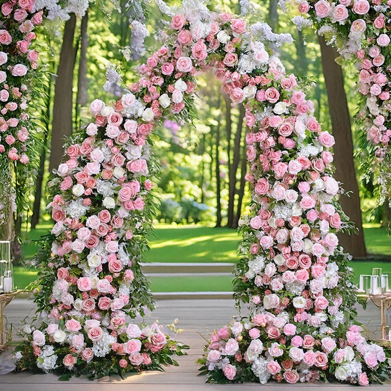 

150CM Pink Oxhorn Shelf Floral Arrangement: Ideal for Wedding Welcome Backdrops Ram's Horn Flower Archways and Window Decoration
