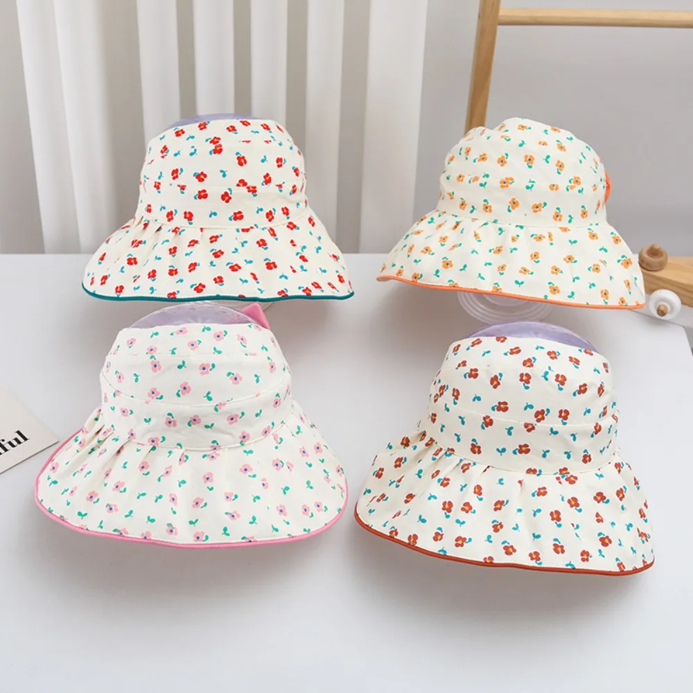 

Comfortable Korean Style Flower Bucket Cap Wide Brim Cotton Baby Shading Hat Anti-UV Bowknot Empty Top Kid Sunhat Kid