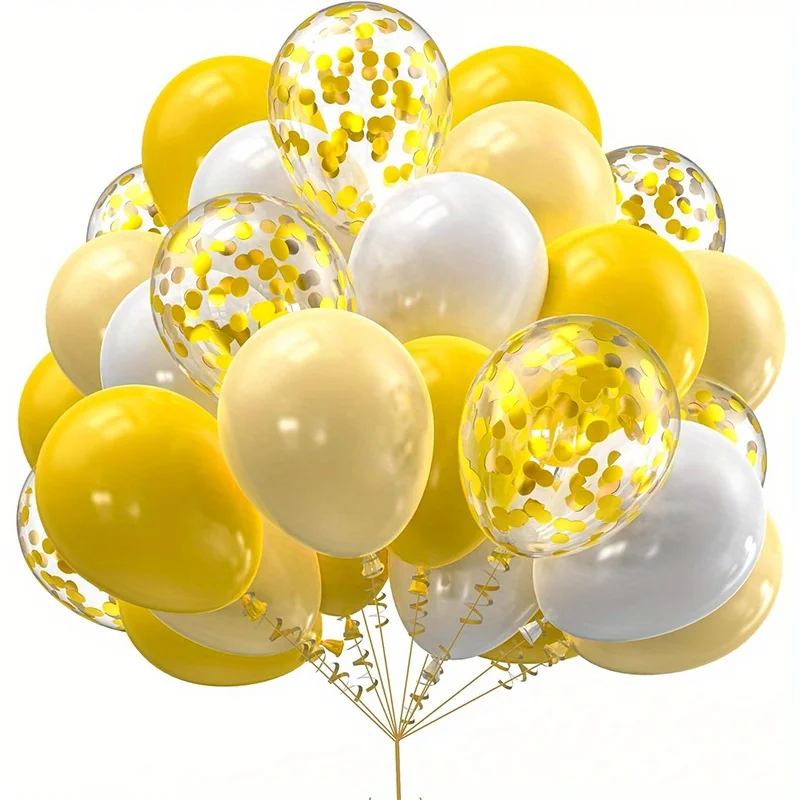 36 Stück gelb-weiße Luftballons mit goldenem Konfetti, 25,4 cm Latex-Ballon-Set für Feiern, festliche Geburtstagsfeier-Dekoration – Detail 1