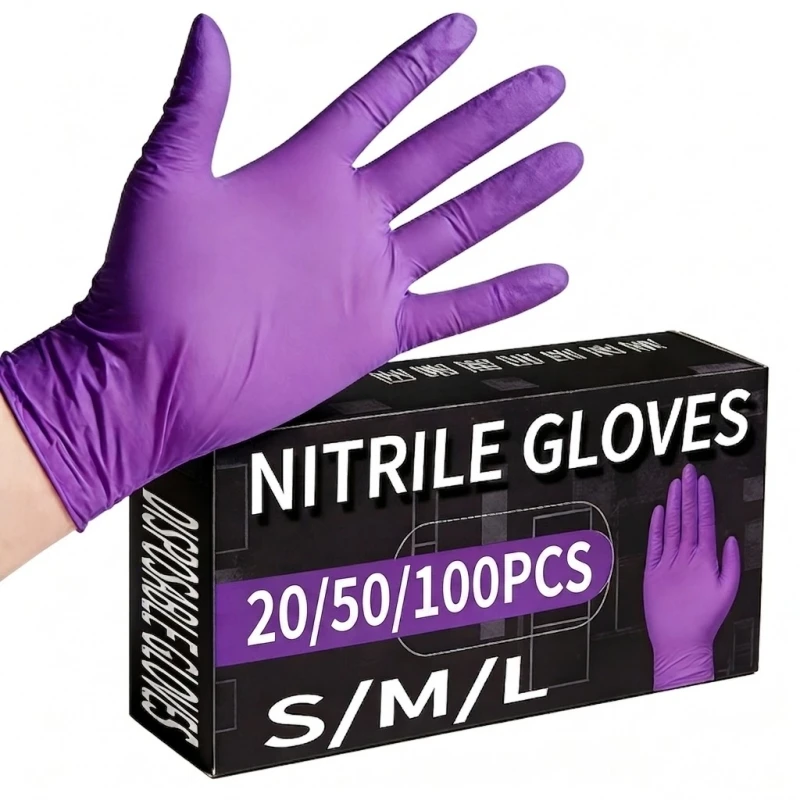 Violet Nitrile Gloves Disposable Purple 5Mil Latex Free Home Cleaning Gloves for Women Cooking Garden Kitchen Salon Esthetician