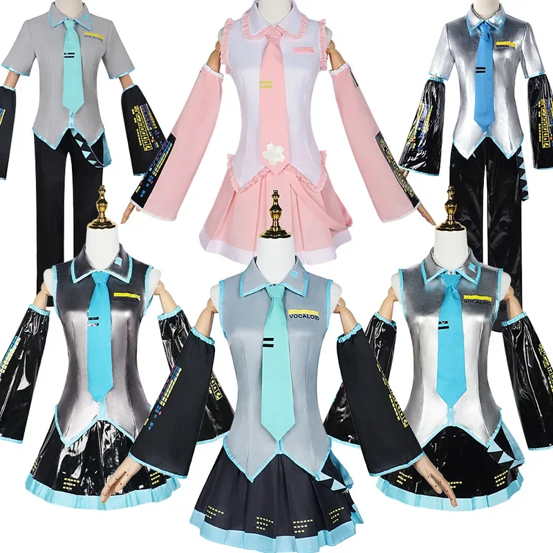 

Miku cosplay full set silver leather fabric suit Miku cosplay lingerie costume JK saior dress High School uniform Hallo