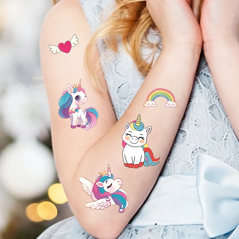 10pcs/set New Waterproof Cute Unicorn Temporary Tattoo Cartoon Color Unicorn Tattoo For Funny Birthday Party Gift Sticker
