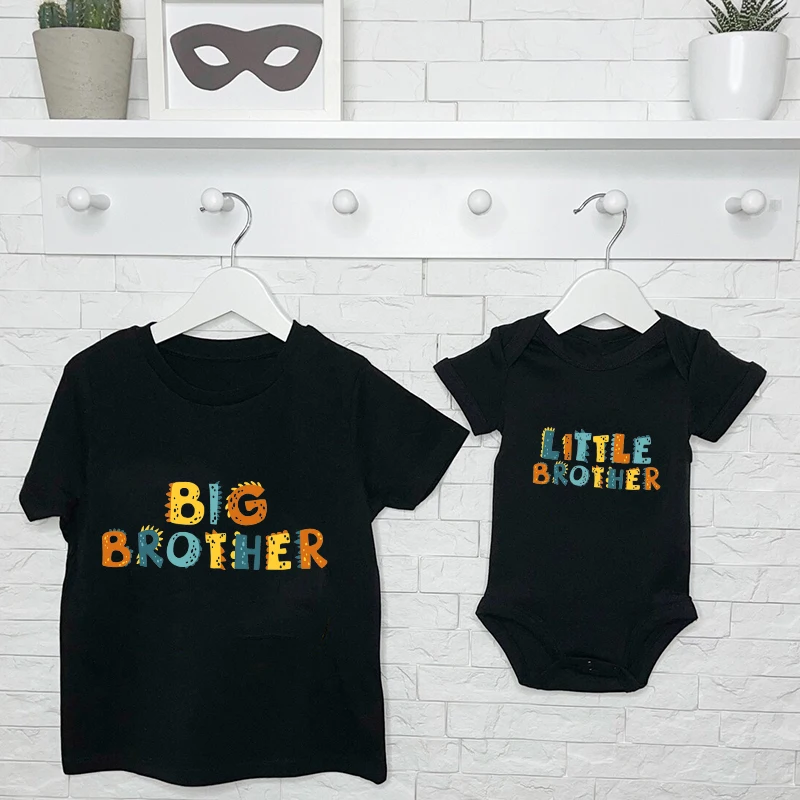 Big Brother Little Brother Siblings Matching Shirts Cartoon Dinosaur Tops Big Bro Lil Bro Short Sleeve Tops Tees Sibling Outfits