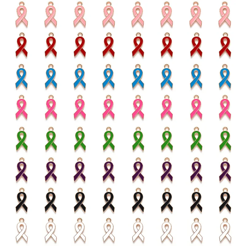 10pcs Multicolor Ribbon Enamel Charms Pendant for Breast Cancer Awareness Public Service Campaigns Trinkets DIY Accessories