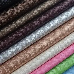 Faux Leather Fabric By The Meter for Upholstery Sofa Covers Sewing Honeycomb Football Pattern Decorative Cloth Diy Textile Black