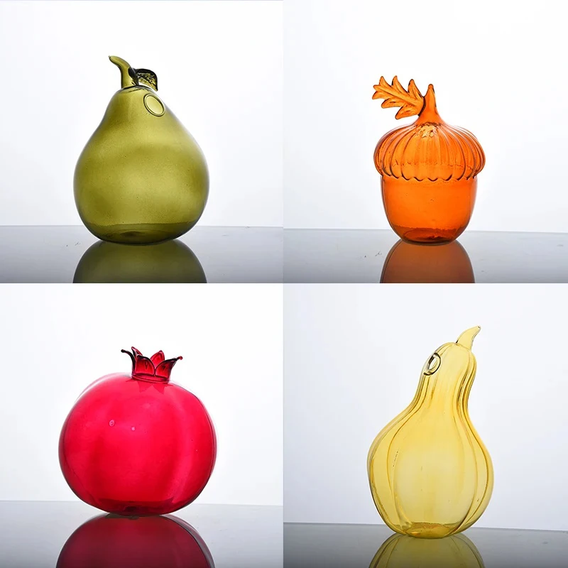 4 Styles Pomegranate Hazelnut Pear Gourd Shape Flower Vase Creative Cute Glass Home Table Shelf Foreplace Garden Decoration