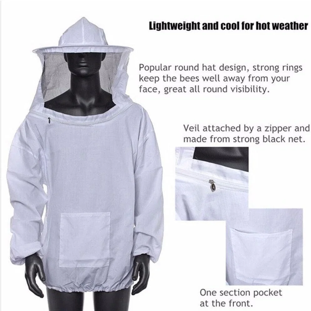 ชุดการเลี้ยงผึ้ง Smock Beekeeper เสื้อผ้าการเลี้ยงผึ้งแจ็คเก็ตการเลี้ยงผึ้งเสื้อผ้าหมวกแขน Anti Bee ชุด Beekeeper Jacket