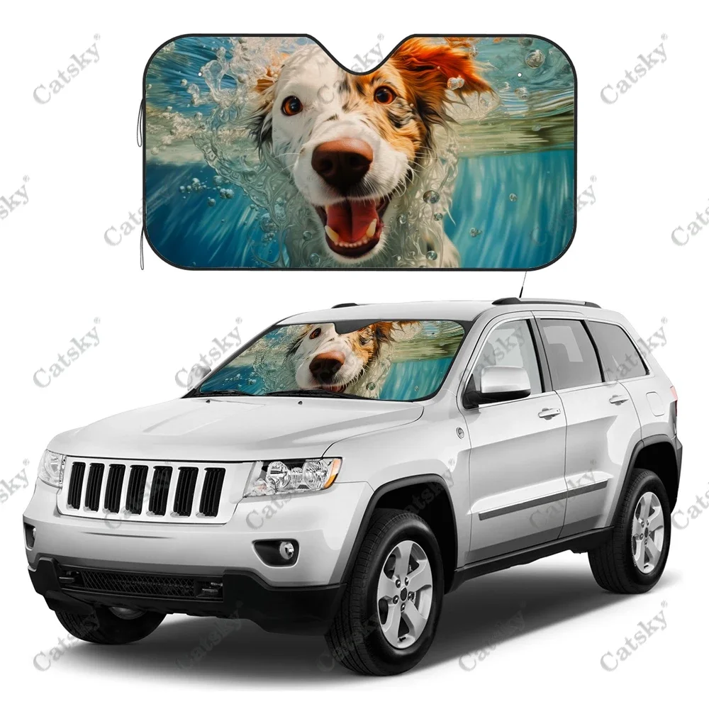 Funny Dog Swimming Underwater Car Windshield Sunshade, Front Auto Cars Sun Shade Blocks Uv Rays Sun-Visor Protector