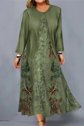 Flycurvy-Robe mi-longue avec veste, grande taille, décontractée, vert, rétro, boho, imprimé floral, deux pièces