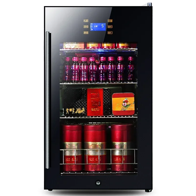 95L Wine Refrigerators Cold Storage Refrigerator transparent glass door tea drinks freezers -5to10 degrees C food sample cabinet