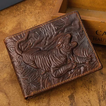 Men's Vintage Genuine Leather Wallet 3D Printed Tiger Wallet Card Holder