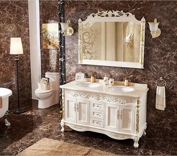 Customized European-Style Bathroom Cabinet Washbasin Combination Oak Solid Wood Floor Painted Hand Painted Washstand Wash Basin