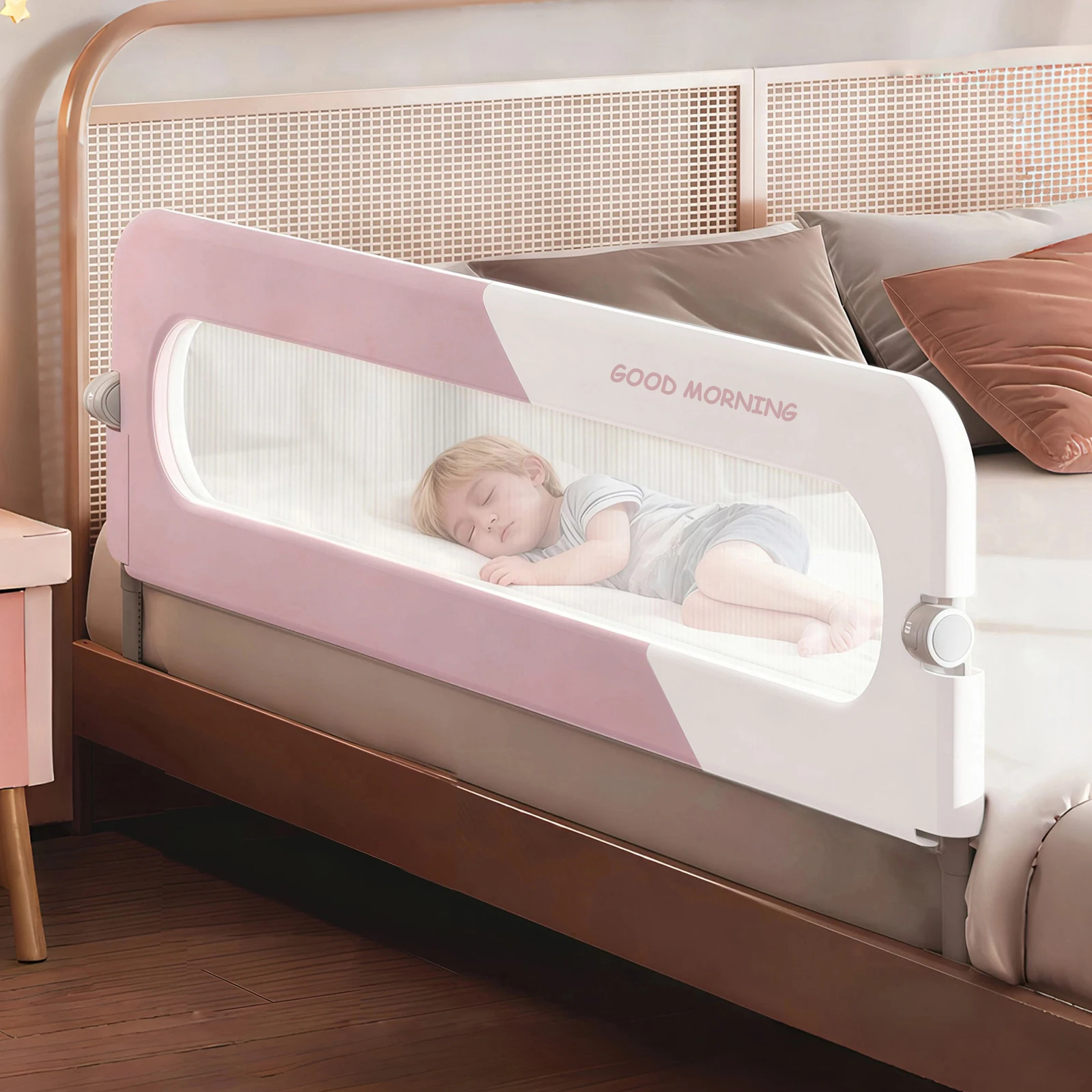 Bed Rail for Toddlers, Extra Long Folding Baby Bed Guard Rail, No Gap Mattress Fit with Reinforced Anchors, Double Safety Lock,