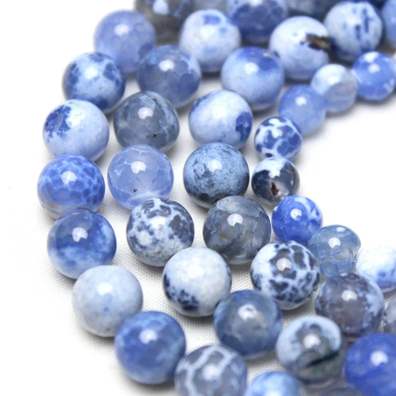 Natural Fire Blue Agat Stone Chalcedony Smooth Round Loose Beads  For Jewelry DIY Bracelet Necklace 6 8 10 MM Pick size