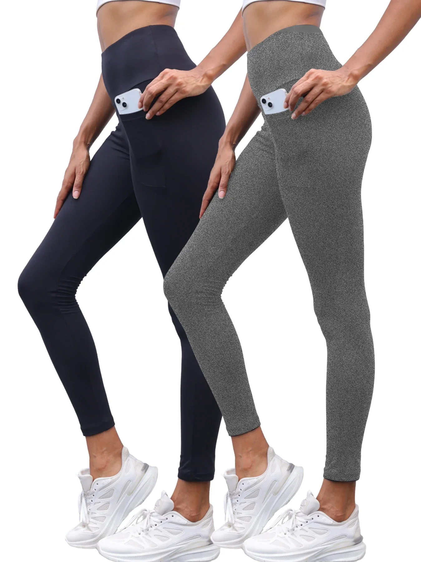 2팩 여성용 슈퍼 소프트 스포츠 레깅스 (포켓 포함) 하이웨이스트 운동복 요가 러닝 타이트 팬츠 푸쉬업 짐 피트니스