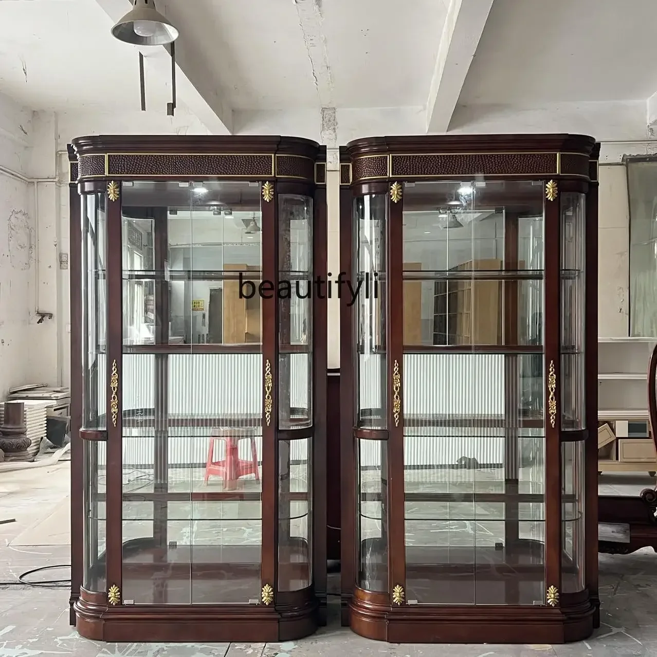 ss8350 European classical two-door wine cabinet American all-solid wood display cabinet glass jewelry storage cabinet