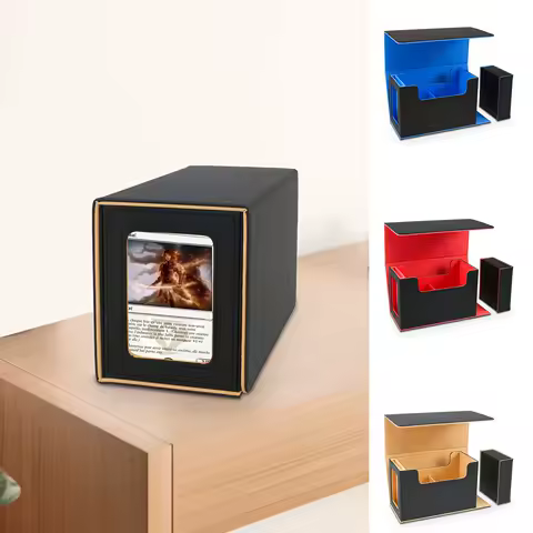 Trading Card Deck Box with 2 Dividers PU Leather Commander Card Deck Case Large Capacity Magnetic Closure Game Card Holder