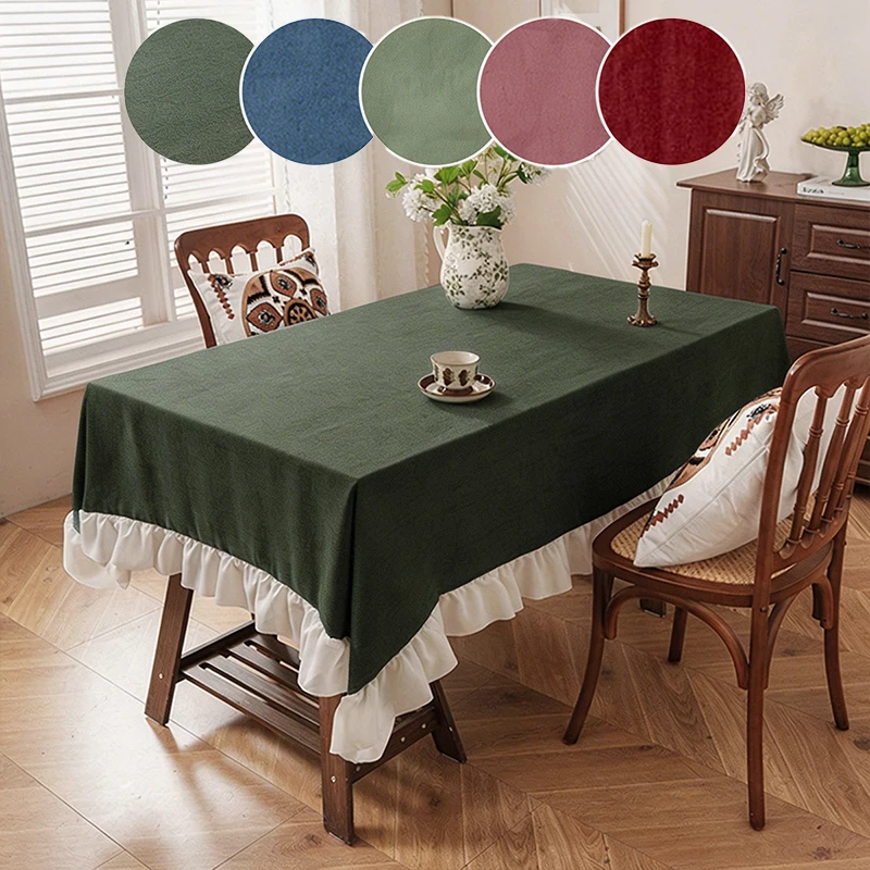 1 Stück Amerikanischer Landhausstil Tischdecke mit Rüschenrand und Farbblockierung, Waschbar, Geeignet für Wohnzimmer, Esszimmer, Hochzeit