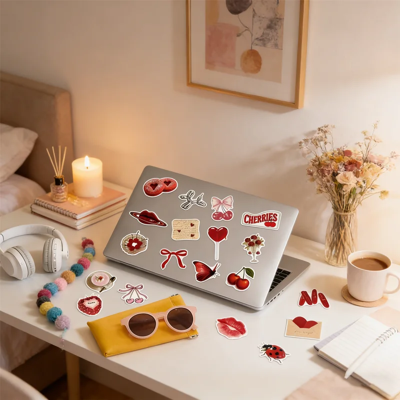 

Наклейки Kawaii с вишнями, 50 шт. ​ Наклейки в стиле Y2K, для ноутбука, чехла для телефона, ежедневника, гитары, декора своими руками, милая коллекция