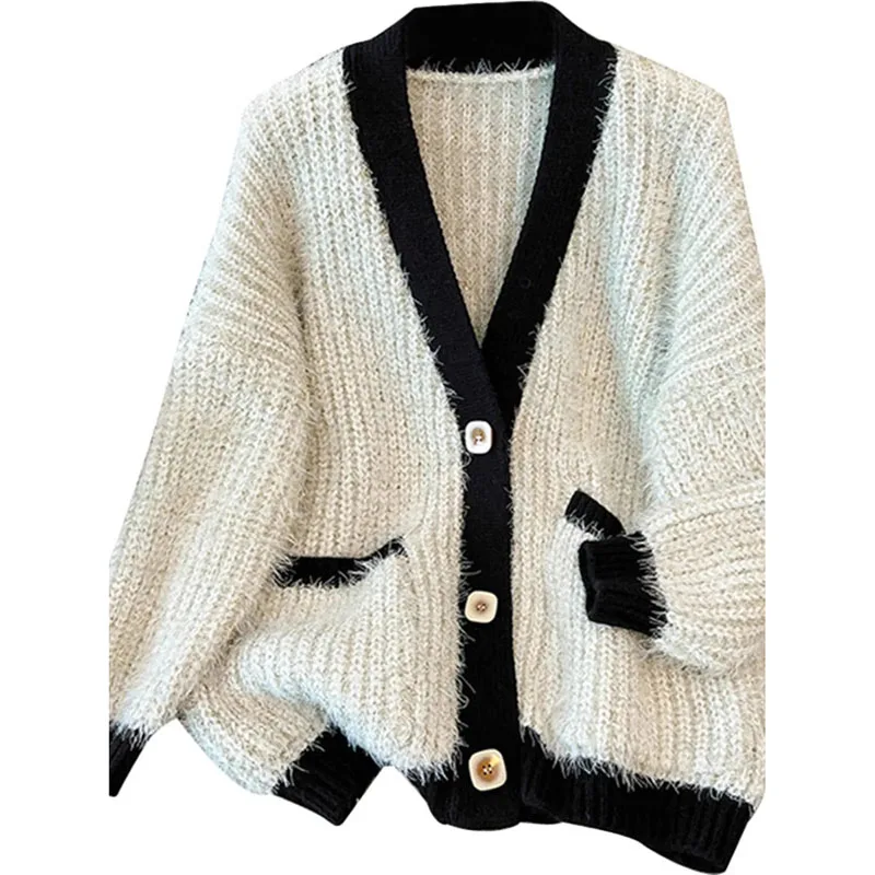 

Женский осенне-зимний новый однобортный новый свитер, пальто, свободная высококачественная модная куртка с длинными рукавами, женский кардиган, пальто