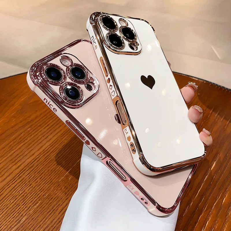 Plating Heart Laser Aurora Matte Hülle für iPhone 18 17 12 13 14 15 16 Pro Max Plus Kameraschutz Silikon Stoßfeste Abdeckung – Detail 1
