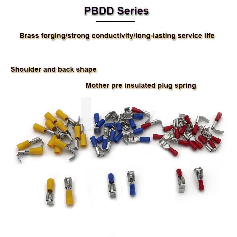 50Pcs PBDD1.25/2/5.5-250 Reverse Back Plug-in Spring Connector 6.3 Spring Wire Ear Pre Insulated Plug-in Spring Terminals