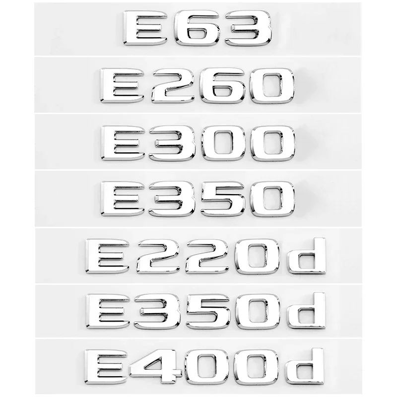 Suitable forMercedes Benz E43E260 rear sticker logo E300d 220dE450dE63S4MATIC Trunk logo ABS plated bright silver modified black