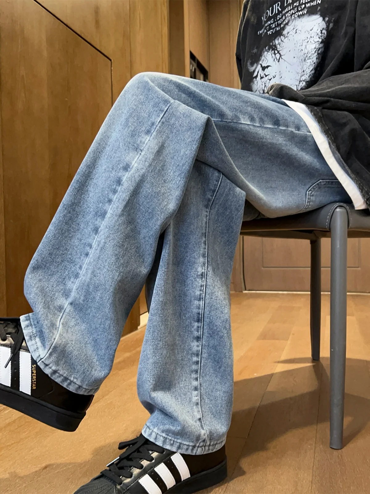 

Teenage Men's Jeans Loose Straight Leg Wide Leg Long Pants Spring Autumn Style Casual Wear Comfortable Denim Trousers