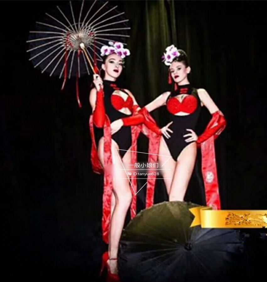 Mid Autumn Night Club Bar Sexy Chinese Style Sexy Low cut Gogo Stage Costume bikiniDJ New Year Performance Costume Female