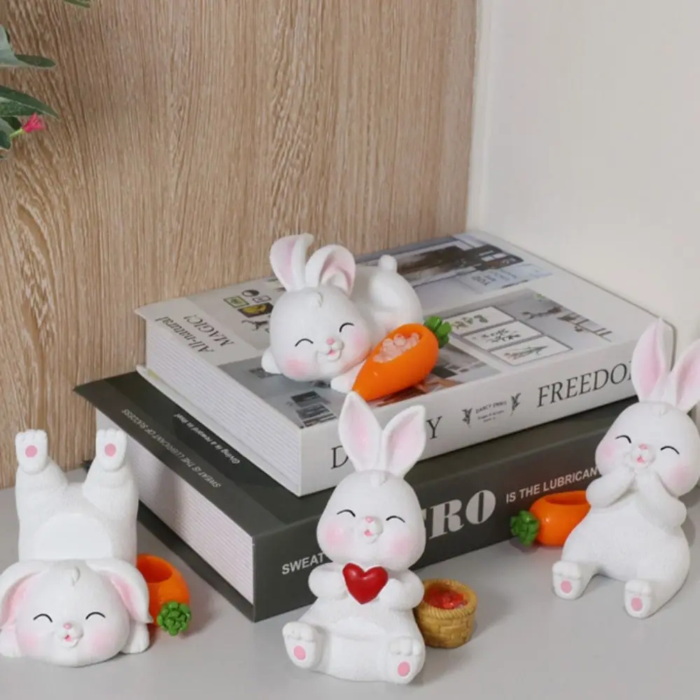 Bunny Rabbit Phone Holder Resin Statue Mobile Phone Stand Figure Model Mini Cell Phone Bracket Miniatures Ornaments