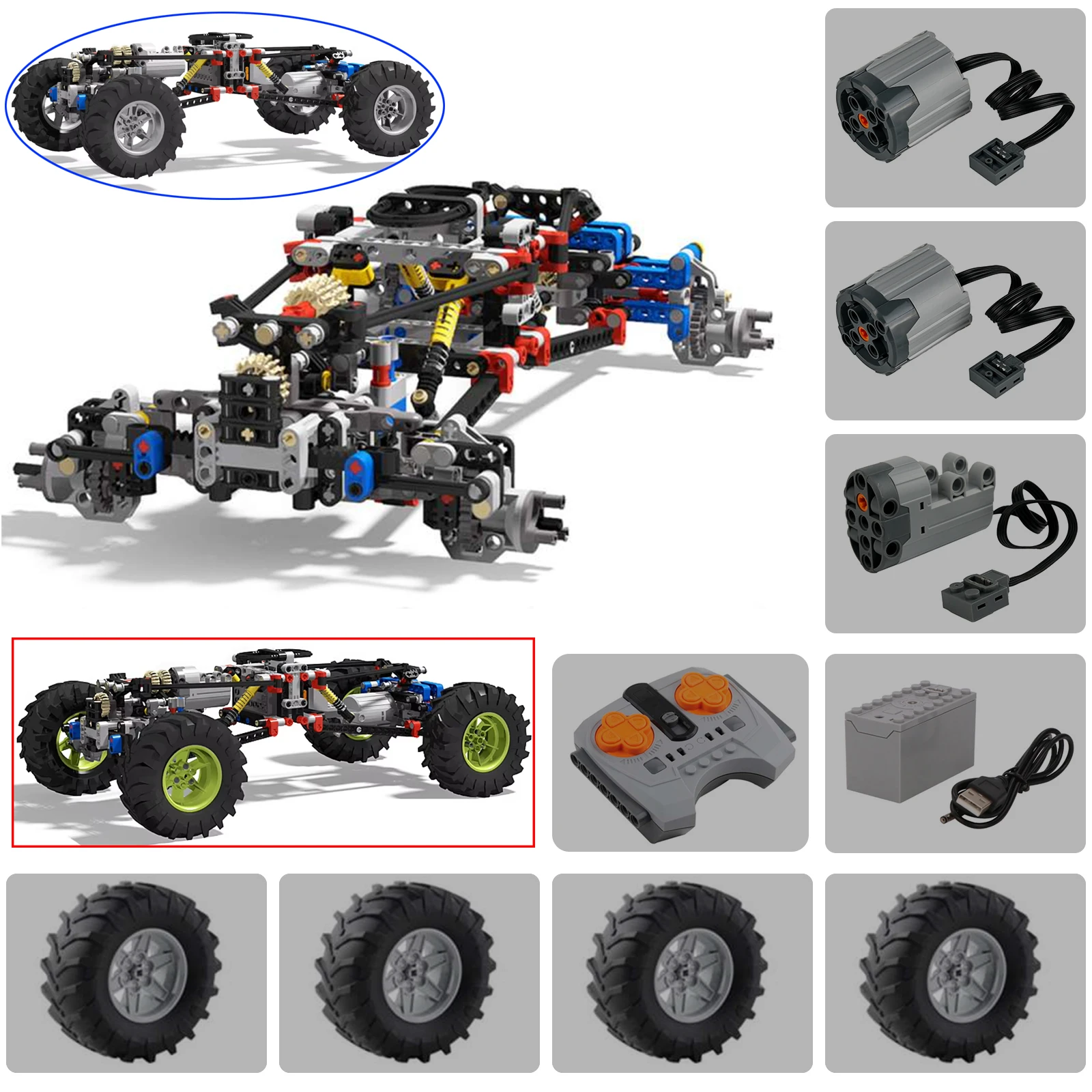 4WD RC Telaio per auto Azionamento elettrico Auto da arrampicata Fuoristrada Tecnico con ammortizzatori a sospensione 8CH APP Telecomando MOC PF 8882 8878