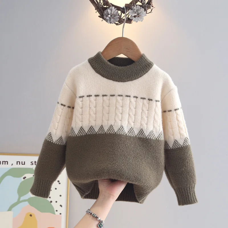Pullover für Jungen, langärmelig, Kinderpullover, Pullover mit Zickzackmuster und Farbblockdesign, Herbst-/Winterpullover für Jungen, gestrickter Pullover für den täglichen Gebrauch. – Detail 4