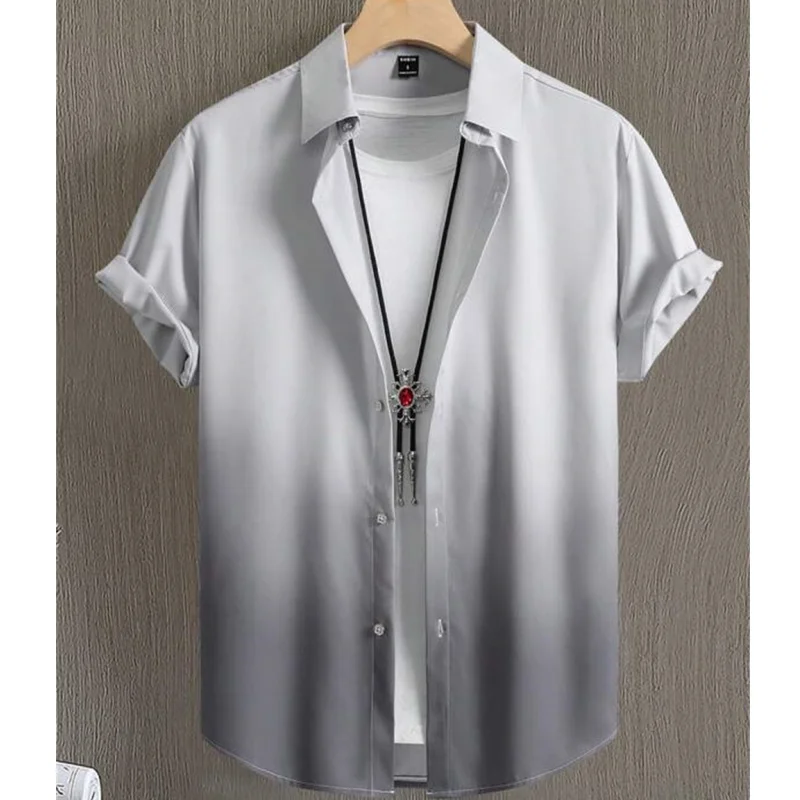 

Men's Shirt Simple Gradient Shirts Print Casual Loose Short Sleeve Shirts Oversized Men Clothing Tops Outdoor Streetwears Summer