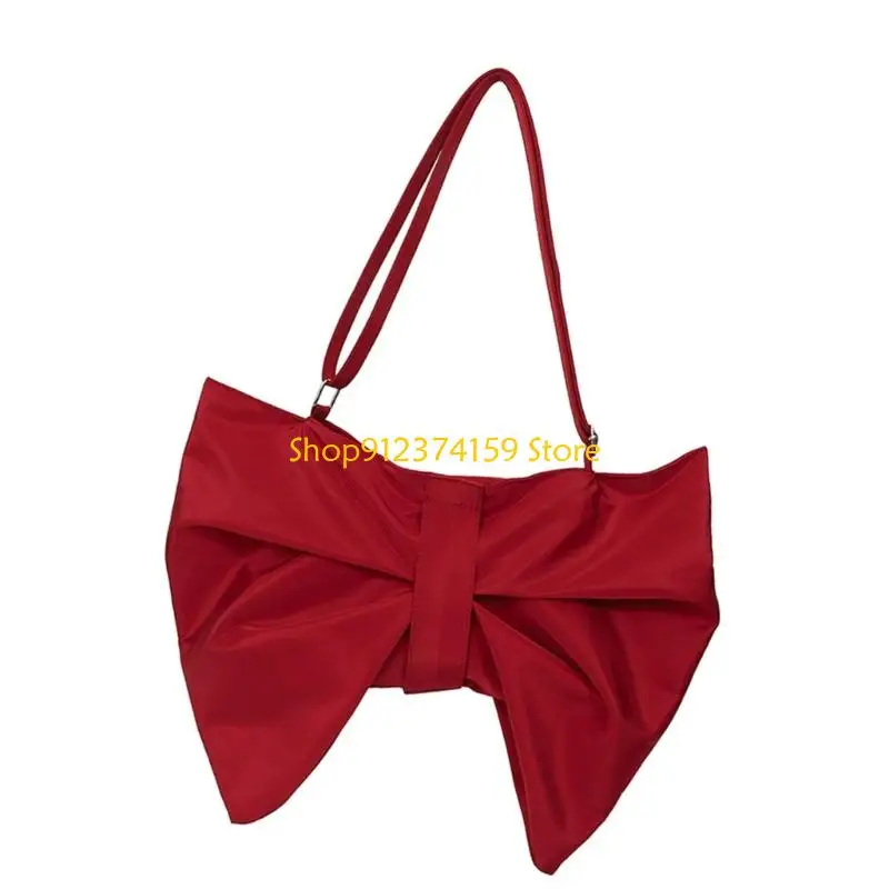 

G5AE Sophisticated Bows Armpit Bag For Women Ruched Crossbody Nylon Shoulder Bags Trendy Underarm Purse for Various Occasion